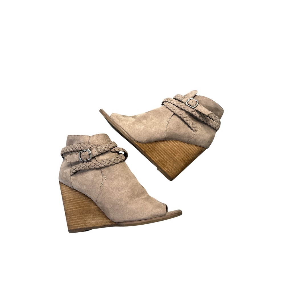 Madden Girl Deenverr Taupe Braided Wedge Peep Toe Booties Womens 7.5M